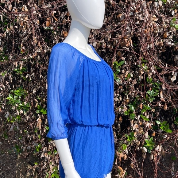 NWT SOFIA by Sofia Vergara Italian Royal Blue Short Silk Lines Romper - Picture 2 of 8